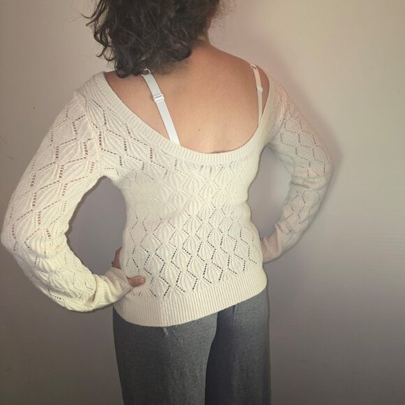 Abercrombie & Fitch Open-Knit Sweater – White Diamond Lace Pattern - Picture 3 of 8